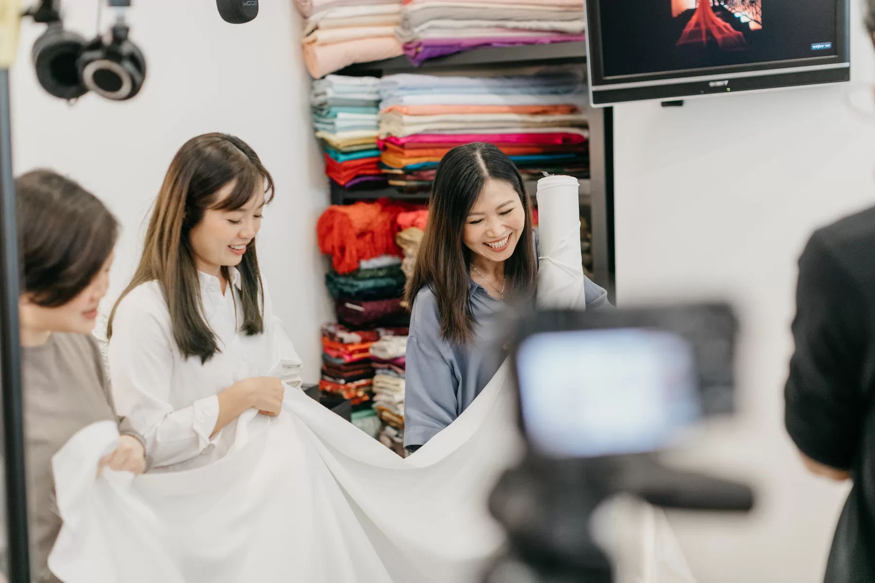 Celine Ooi's exquisite bridal gowns on display in her studio.